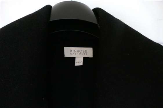 Kinross Cashmere Beautiful Black Cashmere Long Wrap Coat - Size Extra Small 
