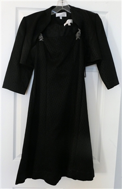 Badgley Mischka Black Cocktail Dress with Beautiful Details at Shoulders and Matching Shrug - Size 6 