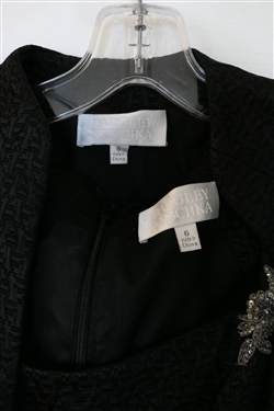 Badgley Mischka Black Cocktail Dress with Beautiful Details at Shoulders and Matching Shrug - Size 6 