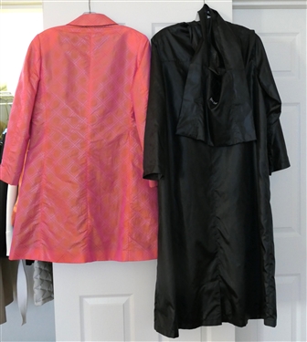 Jheri Richards - Pink Rain Jacket - Size 6 and Carol Cohen Collectibles - Packable Long Black Rain Coat with Carrying Bag
