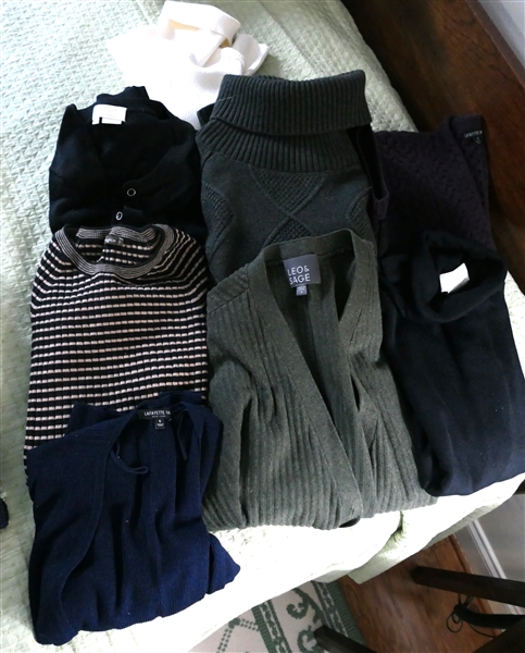 8 Sweaters - All Size Small - Kate Spade Cardigan, Leo & Sage, Neiman Marcus, Lafayette 148, Dunberrry, and America