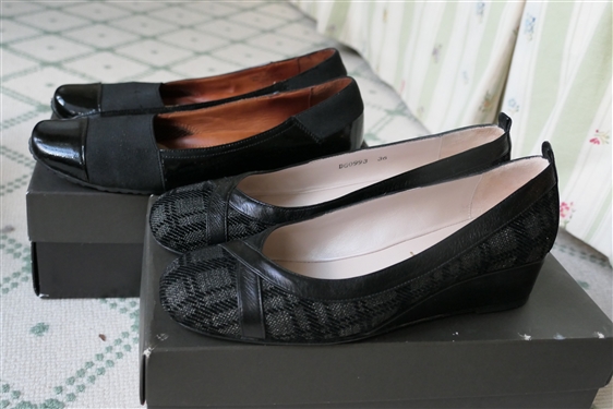 Gentle Souls Black Kix Black Patent Leather Shoes Size 6.5 and Bruno Magli Made in Italy Black and Gray Shoes - Size 36 - With Original Box 