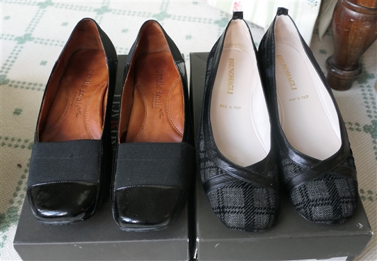 Gentle Souls Black Kix Black Patent Leather Shoes Size 6.5 and Bruno Magli Made in Italy Black and Gray Shoes - Size 36 - With Original Box 