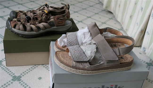 Mobils Ergonomic Putty Colored Sandals and Keen Coffee Colored Shoes - Size 7 - Both with Original Boxes