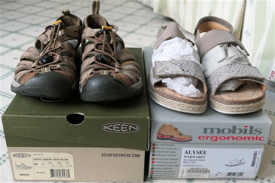 Mobils Ergonomic Putty Colored Sandals and Keen Coffee Colored Shoes - Size 7 - Both with Original Boxes