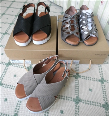 3 Pairs of Gentle Souls By Kenneth Cole - Betsi Size 6.5 Laced Sandals and 2 Pairs of Kiki Sandals - Black and Putty - Size 6.5 - Both New 