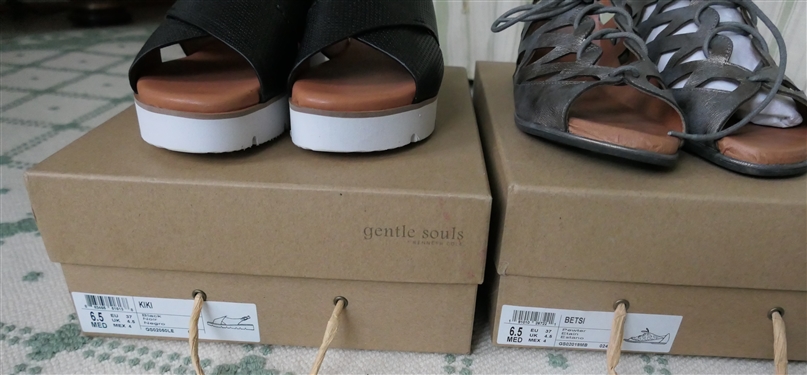 3 Pairs of Gentle Souls By Kenneth Cole - Betsi Size 6.5 Laced Sandals and 2 Pairs of Kiki Sandals - Black and Putty - Size 6.5 - Both New 