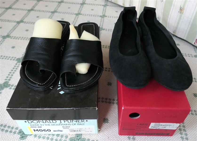Arche "Laius" Black Suede Flats Like New in Original Box - Size 6.5 and Donald J. Pliner Flat Sandals in Original Box Size 6 