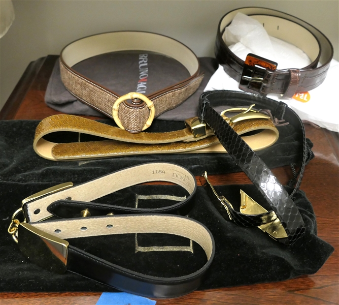 5 Ladies Leather Belts - 2 - Doncaster, Carlisle - Genuine Snake Skin, and 2 J. McLaughlin - Brand New, and 