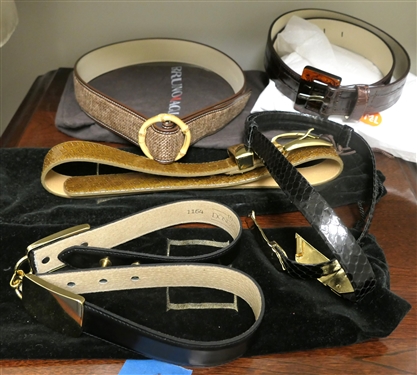 5 Ladies Leather Belts - 2 - Doncaster, Carlisle - Genuine Snake Skin, and 2 J. McLaughlin - Brand New, and 