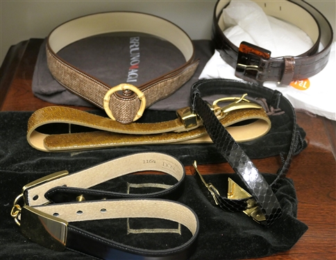5 Ladies Leather Belts - 2 - Doncaster, Carlisle - Genuine Snake Skin, and 2 J. McLaughlin - Brand New, and 