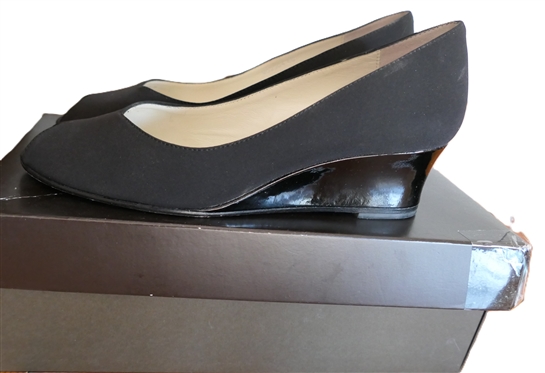 Bruno Magli Nisako Black Peeptoe Wedge Shoe - With Original Box - Size 6 