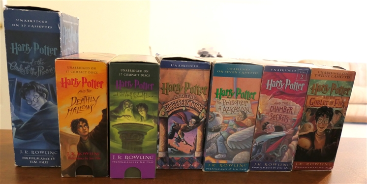 7 Harry Potter Books on Tape / Cd - The Chamber of Secrets Sorcerer's Stone Goblet of Fire 'Prisoner of Azkaban Order of the Phoenix The Half Blood Prince and The Deathly Hallows 