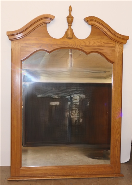 Kincaid Furniture Oak Mirror with Broken Arch Pediment with Urn Finial - Mirror Frame Measures 52" By 36"