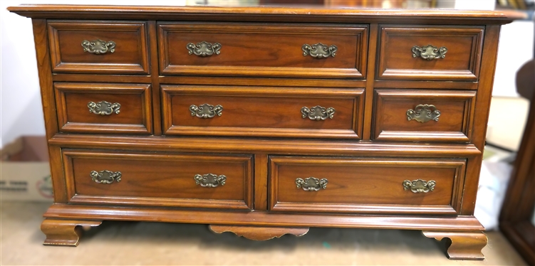 Carriage Trace II by Kent Coffey Cherry and Elm Dresser - 3 Over 3 Over 2 Dovetailed Drawers - Dresser Measures 34 Tall 64 by 20 - Small Ring on Top Surface - Manufactured in 1966