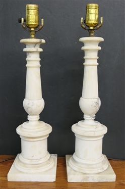 Pair of Nice Column Style Marble / Alabaster Table Lamps - Each Lamp is 18" Tall 