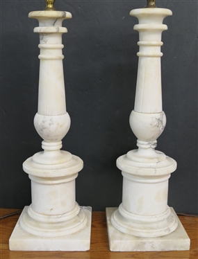 Pair of Nice Column Style Marble / Alabaster Table Lamps - Each Lamp is 18 Tall 