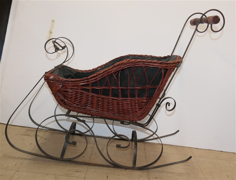 Wicker and Metal Decorator Sleigh - Wood Handle - Sleigh Measures 18" Tall 27" Long - Not Including Handle