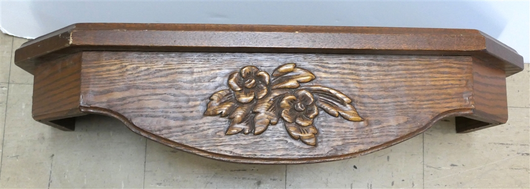 Oak Clock Shelf with Carved Flowers - Curved Apron - Shelf Measures 7" Tall 28" by 10 1/4"