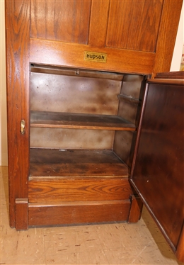 Very Nice Hudson Oak Ice Box - Brass Hardware - Excellent Condition - Top Paneled Door with Lined Interior -Original Instructions on Lid - Bottom Paneled Door with Divided Interior - Chest Measures...