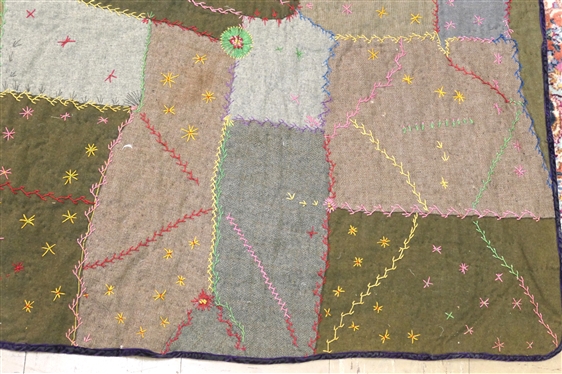 Antique Crazy Quilt - Hand Pieced and Embroidered - Quilt Measures 73 by 86