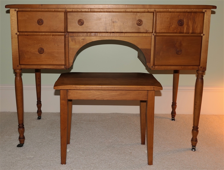 Maple Dressing Table with Stool - Pegged Construction - Dovetailed Drawers - Sturdy Maple Dressing Stool - Table Measures 30 1/2" Tall 42" by 20" 