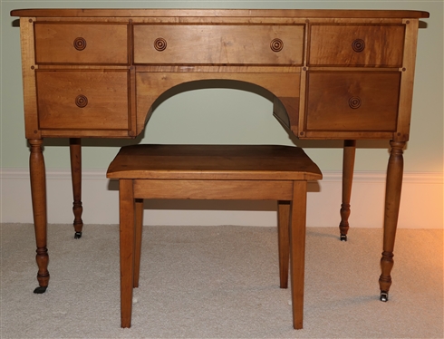 Maple Dressing Table with Stool - Pegged Construction - Dovetailed Drawers - Sturdy Maple Dressing Stool - Table Measures 30 1/2 Tall 42 by 20 