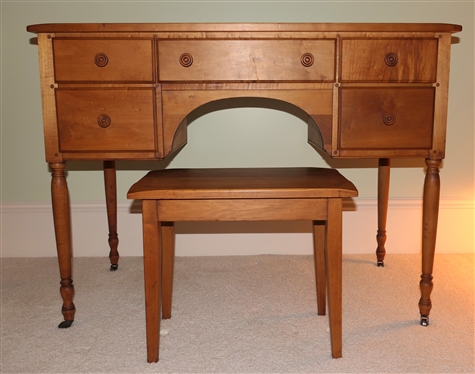 Maple Dressing Table with Stool - Pegged Construction - Dovetailed Drawers - Sturdy Maple Dressing Stool - Table Measures 30 1/2 Tall 42 by 20 
