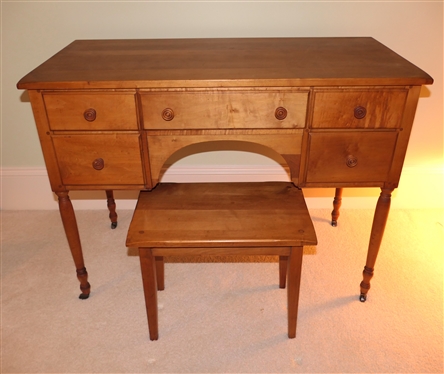 Maple Dressing Table with Stool - Pegged Construction - Dovetailed Drawers - Sturdy Maple Dressing Stool - Table Measures 30 1/2 Tall 42 by 20 