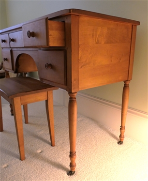 Maple Dressing Table with Stool - Pegged Construction - Dovetailed Drawers - Sturdy Maple Dressing Stool - Table Measures 30 1/2 Tall 42 by 20 