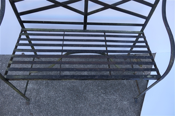 Nice Sturdy Iron Garden / Patio Bench with Blue Button Tufted Cushion - Bench Measures 40 Long