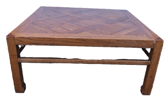 Mid Century Oak Parquet Top Cocktail / Coffee Table - Table Measures 17 3/4 Tall 40 1/2 by 40 1/2