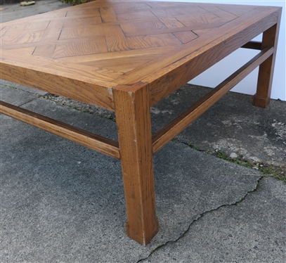 Mid Century Oak Parquet Top Cocktail / Coffee Table - Table Measures 17 3/4 Tall 40 1/2 by 40 1/2