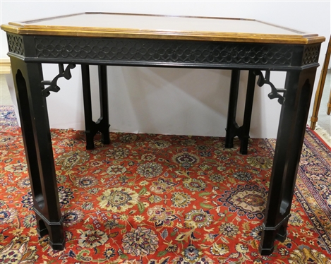 Nice Asian Inspired Game / Card Table - Square Table with Oak Top - Black Base with Detailed Apron and Legs - Table Measures 28 1/2 Tall 36 By 36