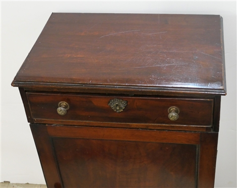 Mahogany Music Stand - Top Dovetailed Drawer with Fancy Lock plate and Pulls Above Cabinet Door - Inside 4 Pullout Tray Drawers - Cabinet Measures 36 Tall 22 1/8 by 15 - NO KEY