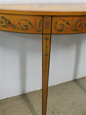 Beautiful Chelsea House Demi Lune Table - Brass Tag on Back - Floral Decorated  - Table Measures 32 Tall - 44 by 19