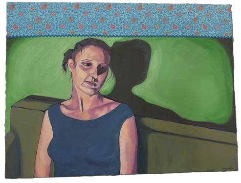 Mixed Media Portrait by Gillian Sneed ''04 - TO and Sides Wrapped in Paisley Fabric - Canvas Measures 30 by 40