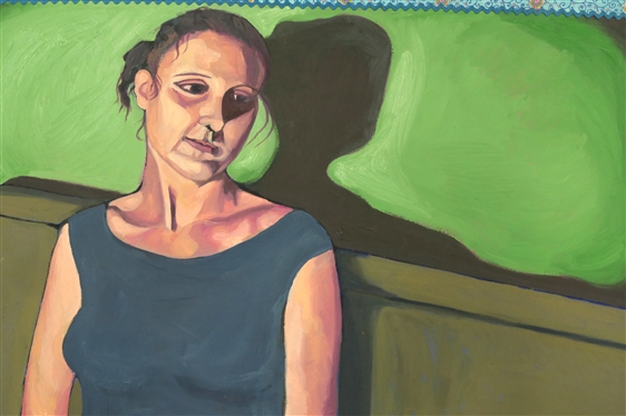 Mixed Media Portrait by Gillian Sneed ''04 - TO and Sides Wrapped in Paisley Fabric - Canvas Measures 30 by 40