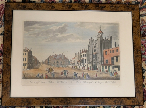 A View of St. James Palace - Pall Mall Hand Colored Print - Originally Printed 1771 - Very Fine Hand Painted Frame - Frame Measures 16 1/2 by 22 