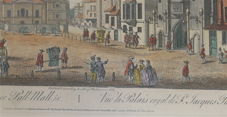 A View of St. James Palace - Pall Mall Hand Colored Print - Originally Printed 1771 - Very Fine Hand Painted Frame - Frame Measures 16 1/2 by 22 