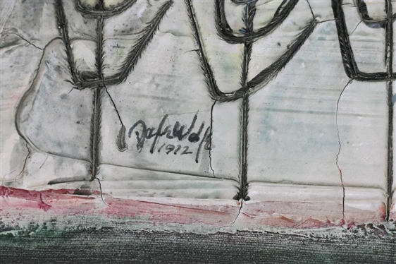 Artist Signed and Dated 1972 Modernist Painting on Canvas - Signed Mid Left - Framed - Frame Measures 19 by 31