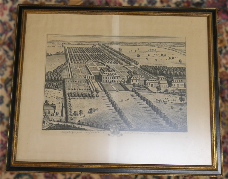 "Hatley St. George The Seat of the Hon. St. Robert Cotton in Cambridgeshire" Etching - Framed and Matted - Frame Measures 22" by 27 1/2" 