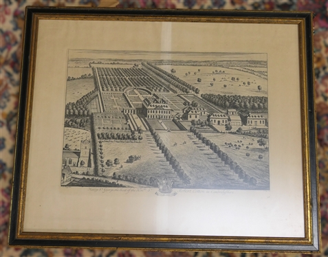 Hatley St. George The Seat of the Hon. St. Robert Cotton in Cambridgeshire Etching - Framed and Matted - Frame Measures 22 by 27 1/2 
