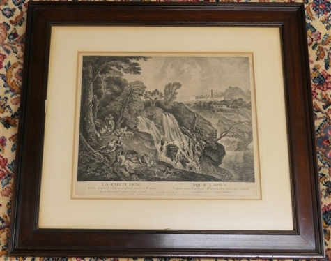 La Chute Deau French Waterfall Etching - Nicely Framed - Frame Measures 24 by 26 3/4