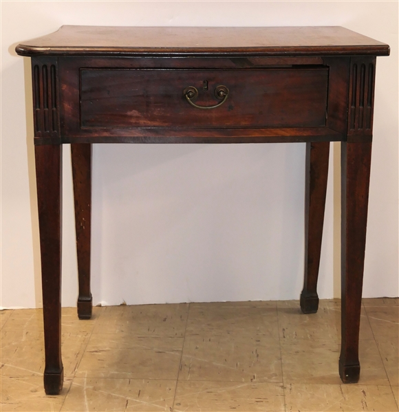 Unusual Pegged Table / Desk - Finely Dovetailed Drawer - Marlborough Feet - Unusual Curved End - Table Measures 28 1/2" Tall 28 1/2" Wide At Widest Point - 18" Deep