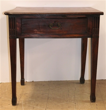 Unusual Pegged Table / Desk - Finely Dovetailed Drawer - Marlborough Feet - Unusual Curved End - Table Measures 28 1/2 Tall 28 1/2 Wide At Widest Point - 18 Deep