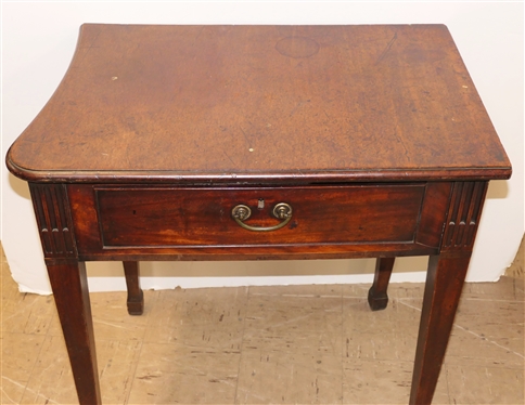 Unusual Pegged Table / Desk - Finely Dovetailed Drawer - Marlborough Feet - Unusual Curved End - Table Measures 28 1/2 Tall 28 1/2 Wide At Widest Point - 18 Deep