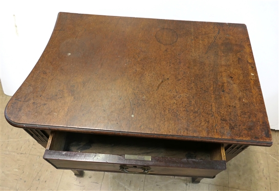 Unusual Pegged Table / Desk - Finely Dovetailed Drawer - Marlborough Feet - Unusual Curved End - Table Measures 28 1/2 Tall 28 1/2 Wide At Widest Point - 18 Deep