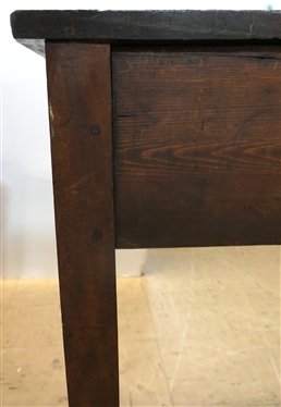 Unusual Pegged Table / Desk - Finely Dovetailed Drawer - Marlborough Feet - Unusual Curved End - Table Measures 28 1/2 Tall 28 1/2 Wide At Widest Point - 18 Deep