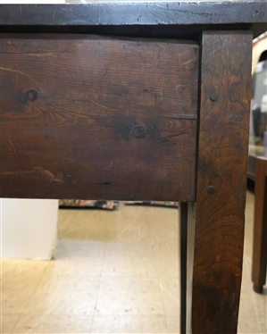 Unusual Pegged Table / Desk - Finely Dovetailed Drawer - Marlborough Feet - Unusual Curved End - Table Measures 28 1/2 Tall 28 1/2 Wide At Widest Point - 18 Deep